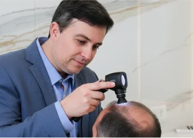 Avaliação personalizada do couro cabeludo antes do transplante capilar FUE